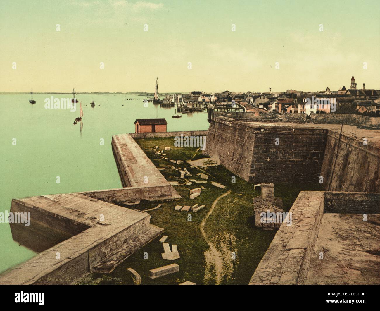 Castillo de San Marcos (Fort Marion) e porto, Matanzas Bay, St Augustine, St. Johns County, Florida 1898. Foto Stock
