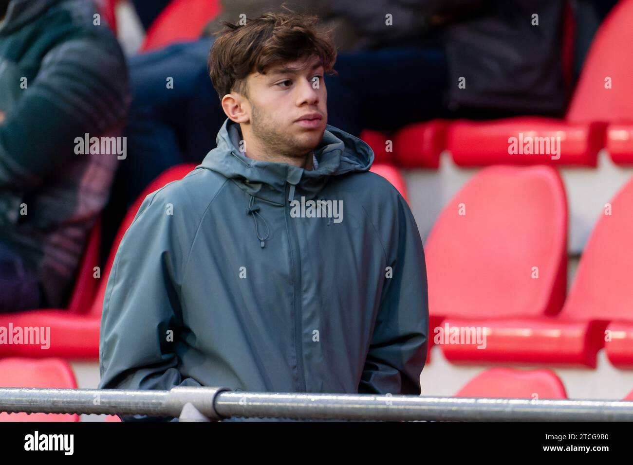 Eindhoven, Paesi Bassi. 12 dicembre 2023. EINDHOVEN, PAESI BASSI - 12 DICEMBRE: Mylian Jimenez del PSV durante la partita del gruppo B - UEFA Youth League 2023/24 tra PSV e Arsenal FC al PSV Campus de Herdgang il 12 dicembre 2023 a Eindhoven, Paesi Bassi. (Foto di Joris Verwijst/Agenzia BSR) credito: Agenzia BSR/Alamy Live News Foto Stock