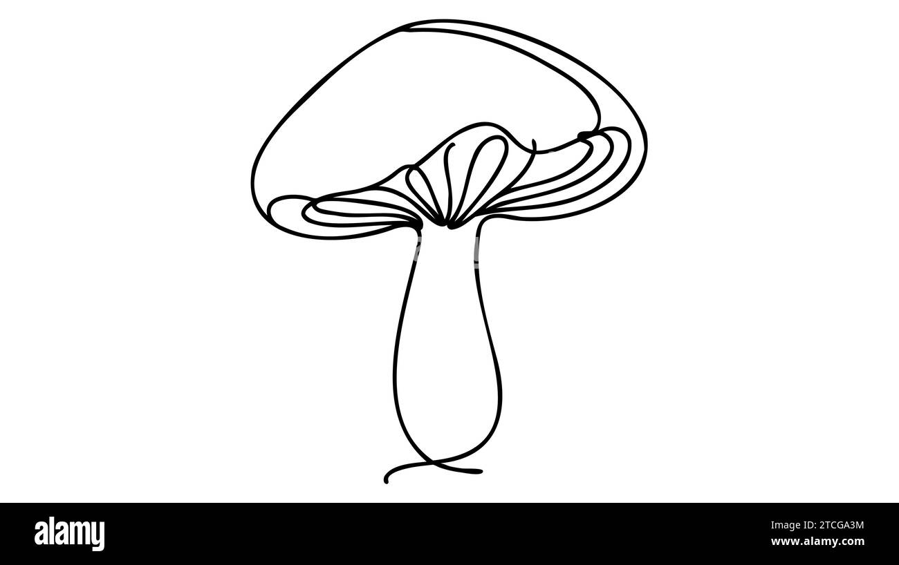 Disegno continuo a una linea del fungo. Illustrazione vettoriale. Illustrazione Vettoriale