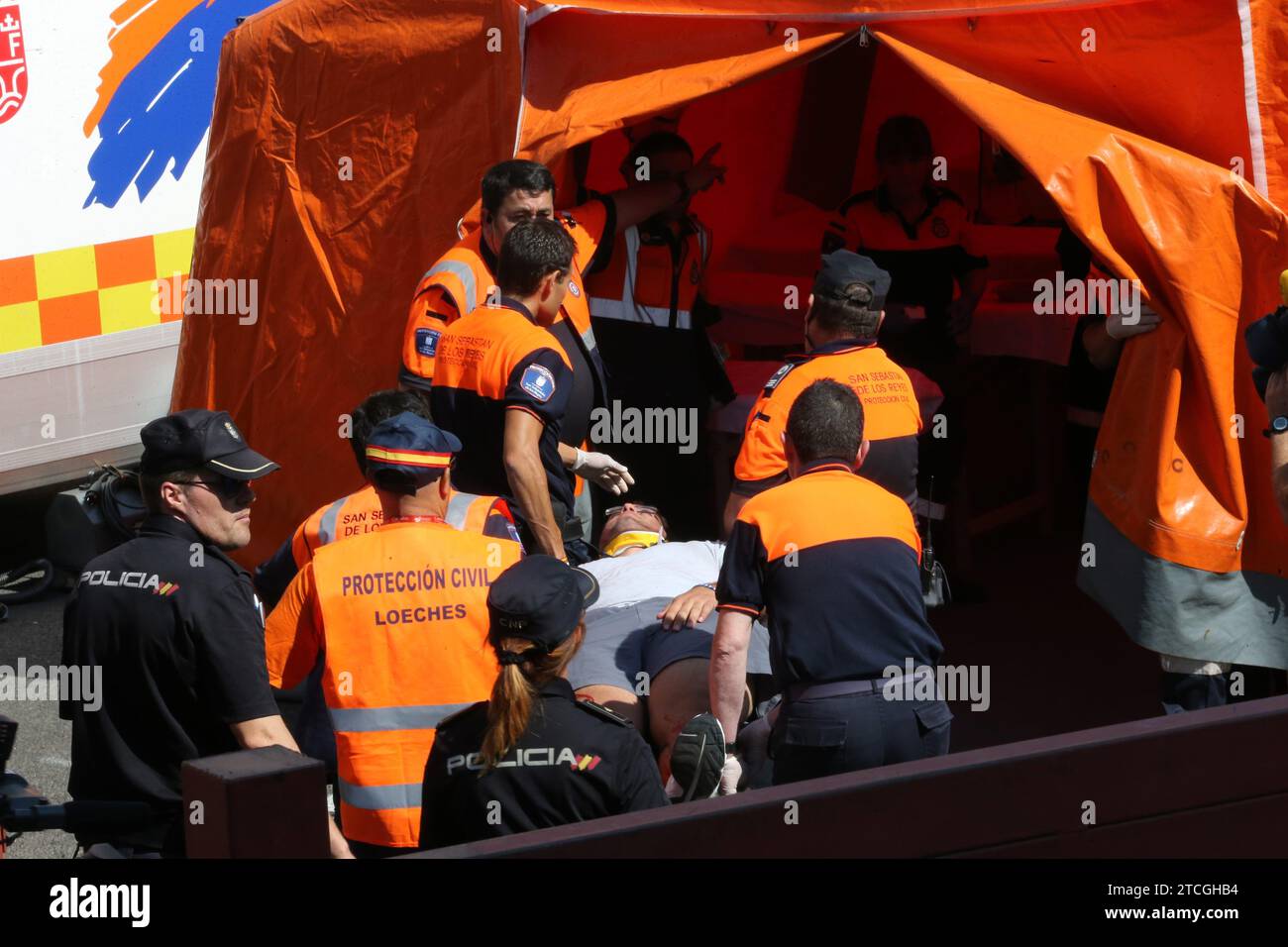 Madrid 08-23-2013 visita del consigliere della Cam Salvador Vitoria nella città di Madrid di San Sebastian de los Reyes dove è stato simulato un incidente nell'arena in occasione dell'inizio delle sue feste patronali e della sua gestione della foto dei Bulls Jaime Garcia Archdc Jaime Garcia. Crediti: Album / Archivo ABC / Jaime García Foto Stock