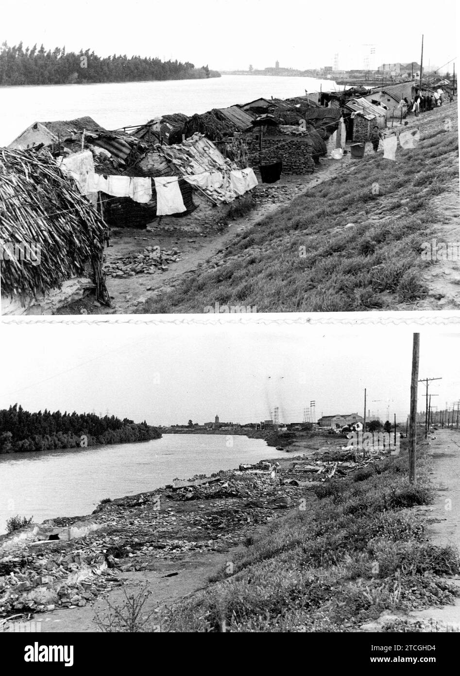 05/31/1960. Queste erano le baraccopoli che sono già state demolite, sulle rive del Guadalquivir. Foto: Gelan. Crediti: Album / Archivo ABC / Ángel Gómez Gelan Foto Stock