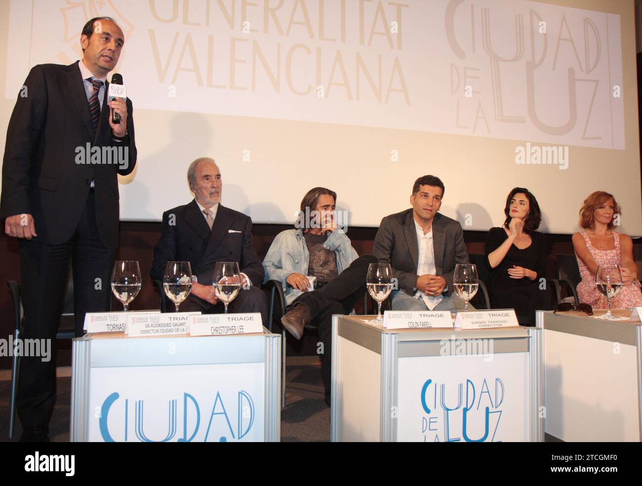 Alicante 05/14/2008 presentazione del Triage. Colin Farell, Paz Vega, Christopher Lee, Kelly Relly, il regista Danis Tanovic e José María Rodriguez Galant foto Juan Carlos Soler archdc. Crediti: Album / Archivo ABC / Juan Carlos Soler Foto Stock