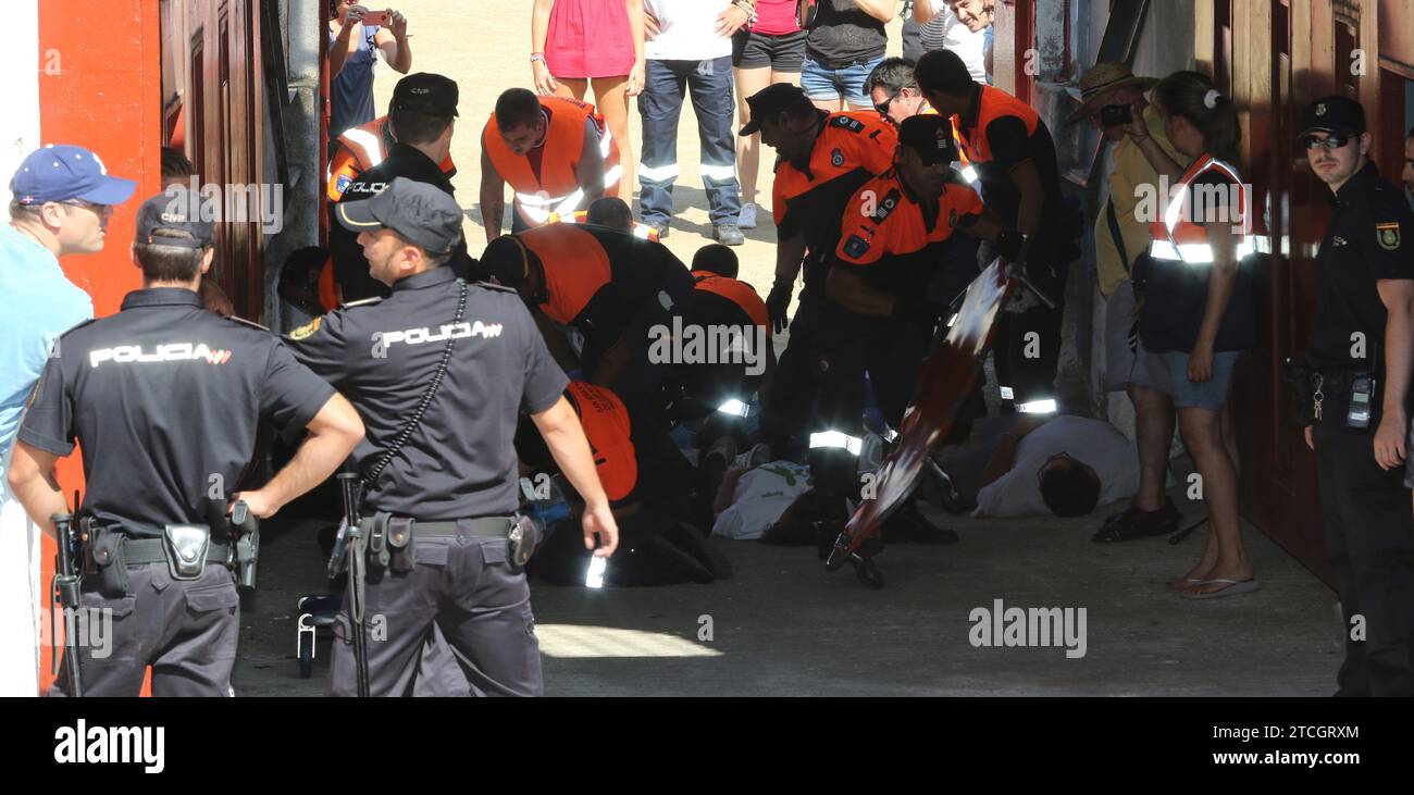 Madrid 08-23-2013 visita del consigliere della Cam Salvador Vitoria nella città di Madrid di San Sebastian de los Reyes dove è stato simulato un incidente nell'arena in occasione dell'inizio delle sue feste patronali e della sua gestione della foto dei Bulls Jaime Garcia Archdc Jaime Garcia. Crediti: Album / Archivo ABC / Jaime García Foto Stock