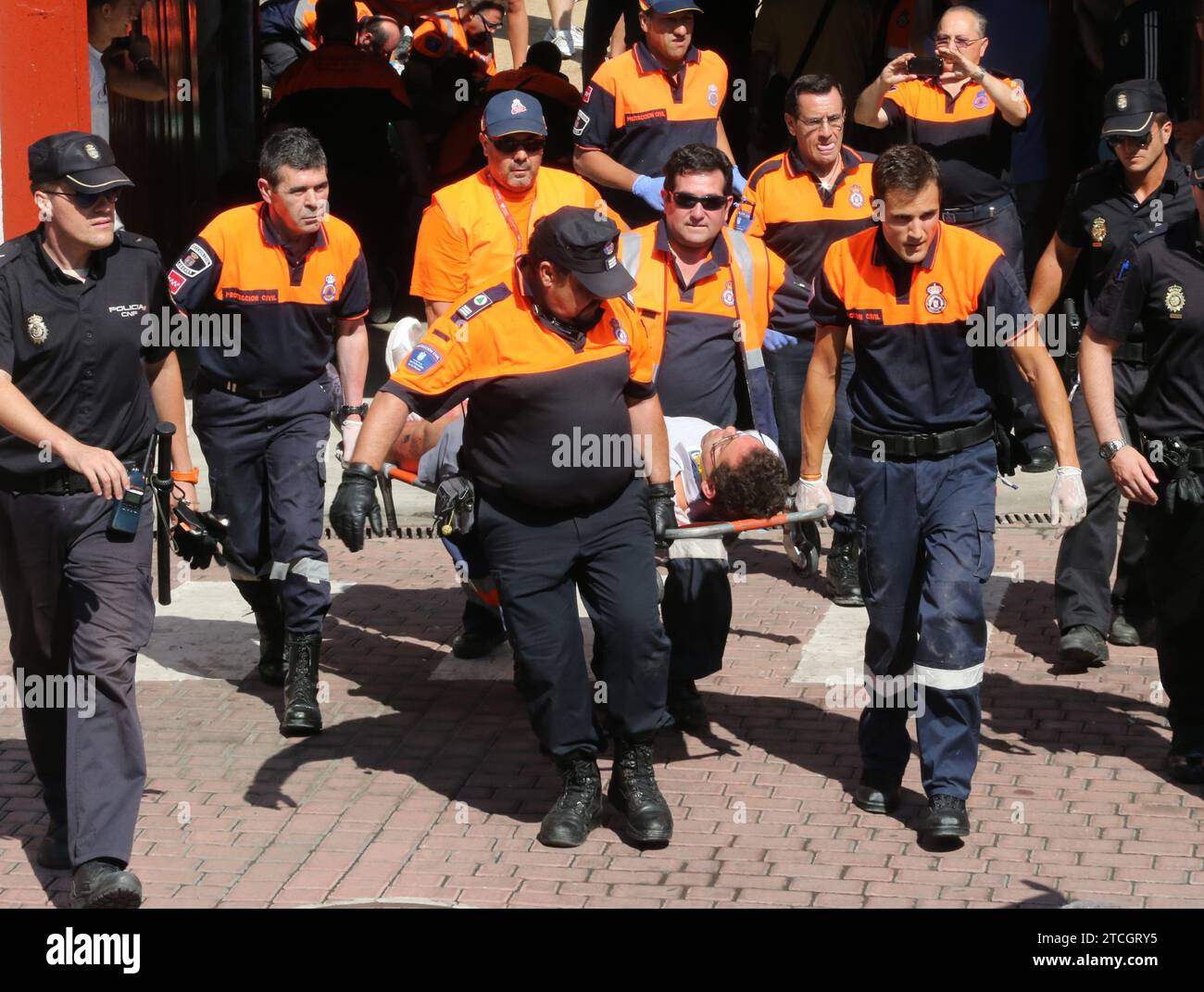 Madrid 08-23-2013 visita del consigliere della Cam Salvador Vitoria nella città di Madrid di San Sebastian de los Reyes dove è stato simulato un incidente nell'arena in occasione dell'inizio delle sue feste patronali e della sua gestione della foto dei Bulls Jaime Garcia Archdc Jaime Garcia. Crediti: Album / Archivo ABC / Jaime García Foto Stock