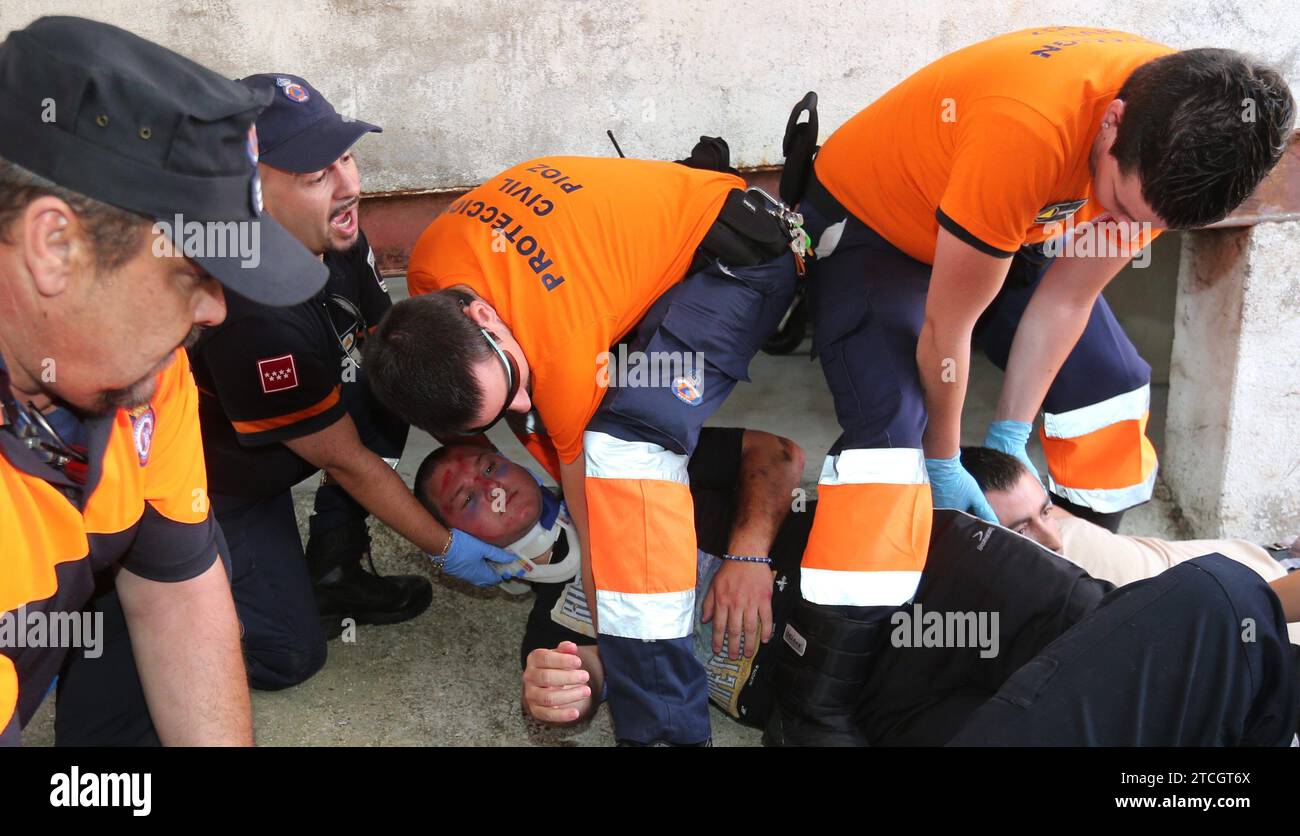 Madrid 08-23-2013 visita del consigliere della Cam Salvador Vitoria nella città di Madrid di San Sebastian de los Reyes dove è stato simulato un incidente nell'arena in occasione dell'inizio delle sue feste patronali e della sua gestione della foto dei Bulls Jaime Garcia Archdc Jaime Garcia. Crediti: Album / Archivo ABC / Jaime García Foto Stock