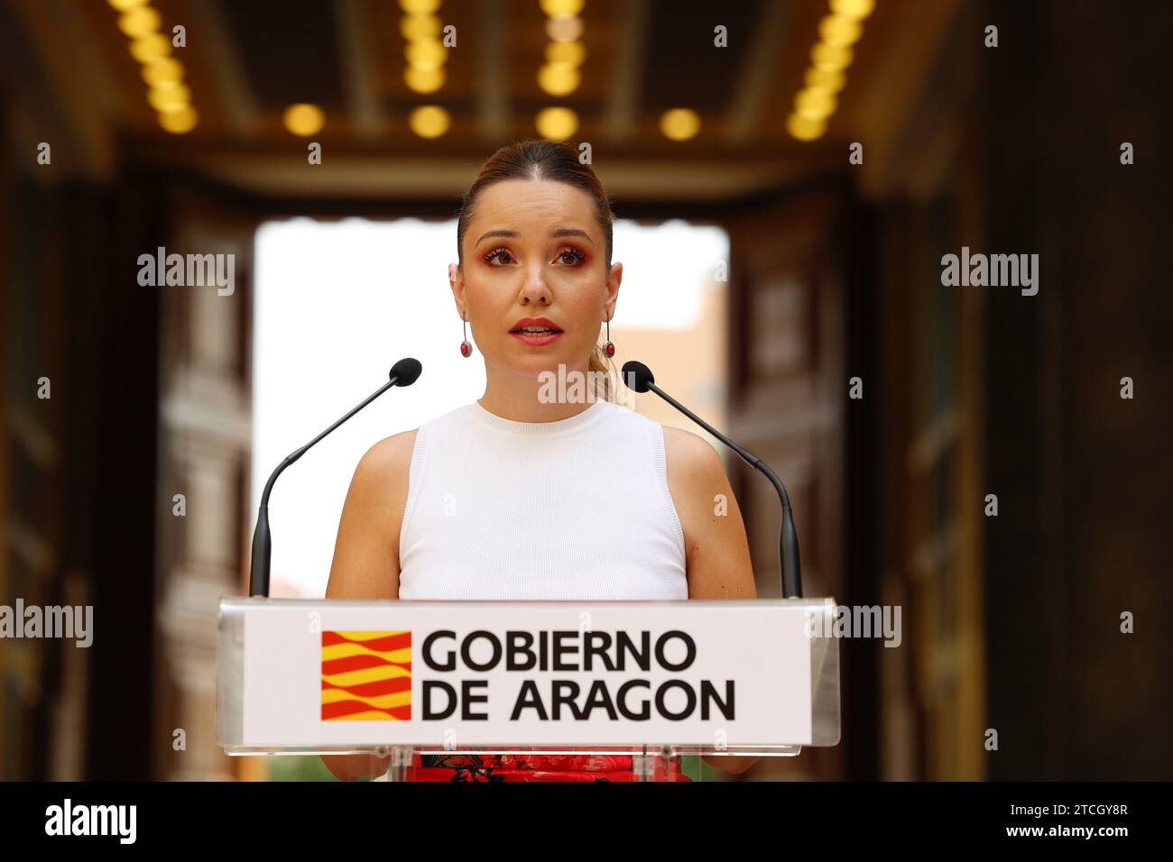 Saragozza, 07/23/2021. Il presidente di Aragón, Javier Lambán, fa il punto della gestione a metà mandato della legislatura insieme al vicepresidente e consulente dell'industria, Arturo Aliaga, ai consiglieri di Vertebration, José Luis Soro, e di Science, Maru Díaz e il resto del gabinetto. Foto: Fabián Simón. ARCHDC. Crediti: Album / Archivo ABC / Fabián Simón Foto Stock