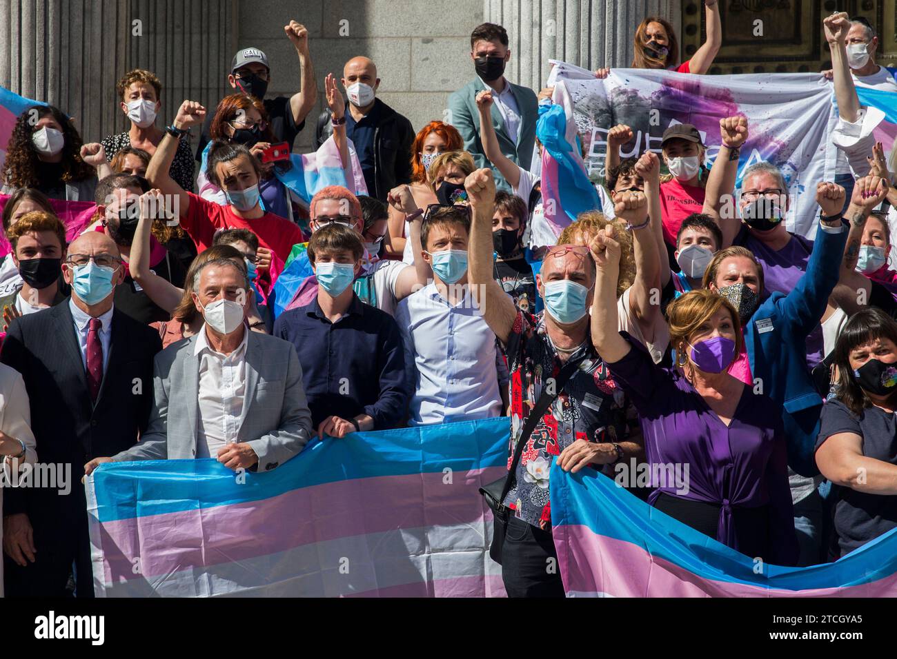 Madrid, 18/05/2021. Dibattito al Congresso sulla legge Trans. Raduno per i diritti delle persone trans davanti al Congresso. Foto: Ángel de Antonio. ARCHDC. Crediti: Album / Archivo ABC / Ángel de Antonio Foto Stock