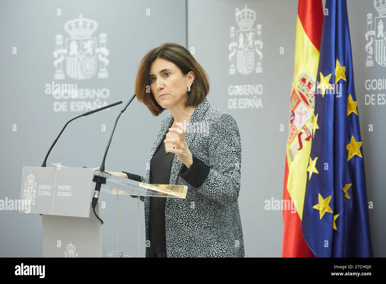 Madrid, 20/07/2020. Paseo del Prado. Sede del Ministero della salute. Conferenza stampa del Ministro Salvador Illa e María José Sierra, del Centro per il coordinamento degli avvisi e delle emergenze sanitarie, dipendente dal Ministero della salute. Foto: Guillermo Navarro. ARCHDC. Crediti: Album / Archivo ABC / Guillermo Navarro Foto Stock