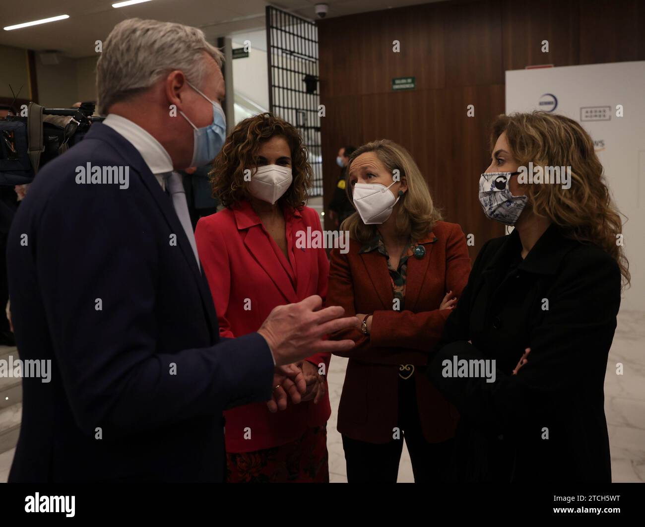 Madrid, 28/03/2022. Conferenza del Presidente Pedro Sánchez nell'ambito del terzo incontro "generazione di opportunità", organizzato dall'agenzia Europa Press e da McKinsey & Company, con la presenza di un ampio gruppo di imprenditori appartenenti all'Ibex 35 e al quale hanno partecipato anche i vicepresidenti Teresa Ribera, Nadia Calviño e Yolanda Díaz, così come i ministri Bolaños, María Jesús Montero, Raquel Sánchez e Isabel Rodríguez. Foto: Jaime García. ARCHDC. Crediti: Album / Archivo ABC / Jaime García Foto Stock