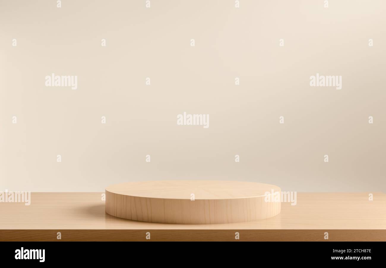 podio cilindro su sfondo beige. Podio rotondo per prodotti cosmetici di presentazione. Lo sfondo migliore per mostrare la scena del podio del prodotto. 3d ren Foto Stock