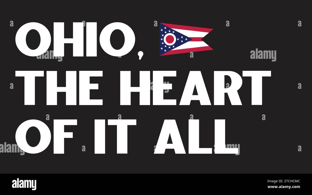 National Ohio Day, Columbus Day, Ohio il cuore di tutto, poster con bandiera, sfondo degli stati uniti d'America Illustrazione Vettoriale