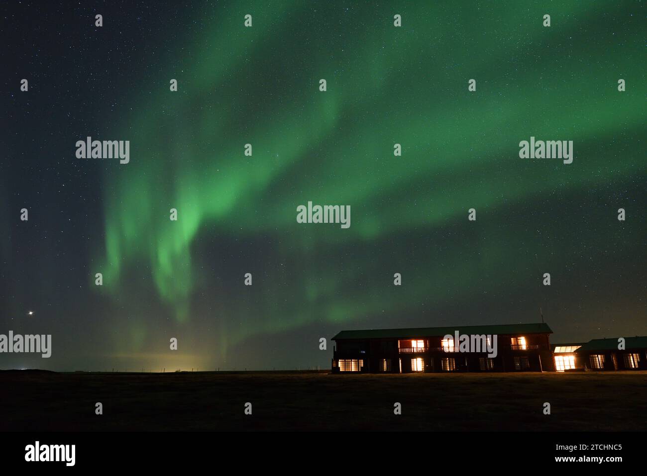 Aurora boreale con Venere e Giove dall'Hotel Ranga il 14 marzo 20023 Foto Stock