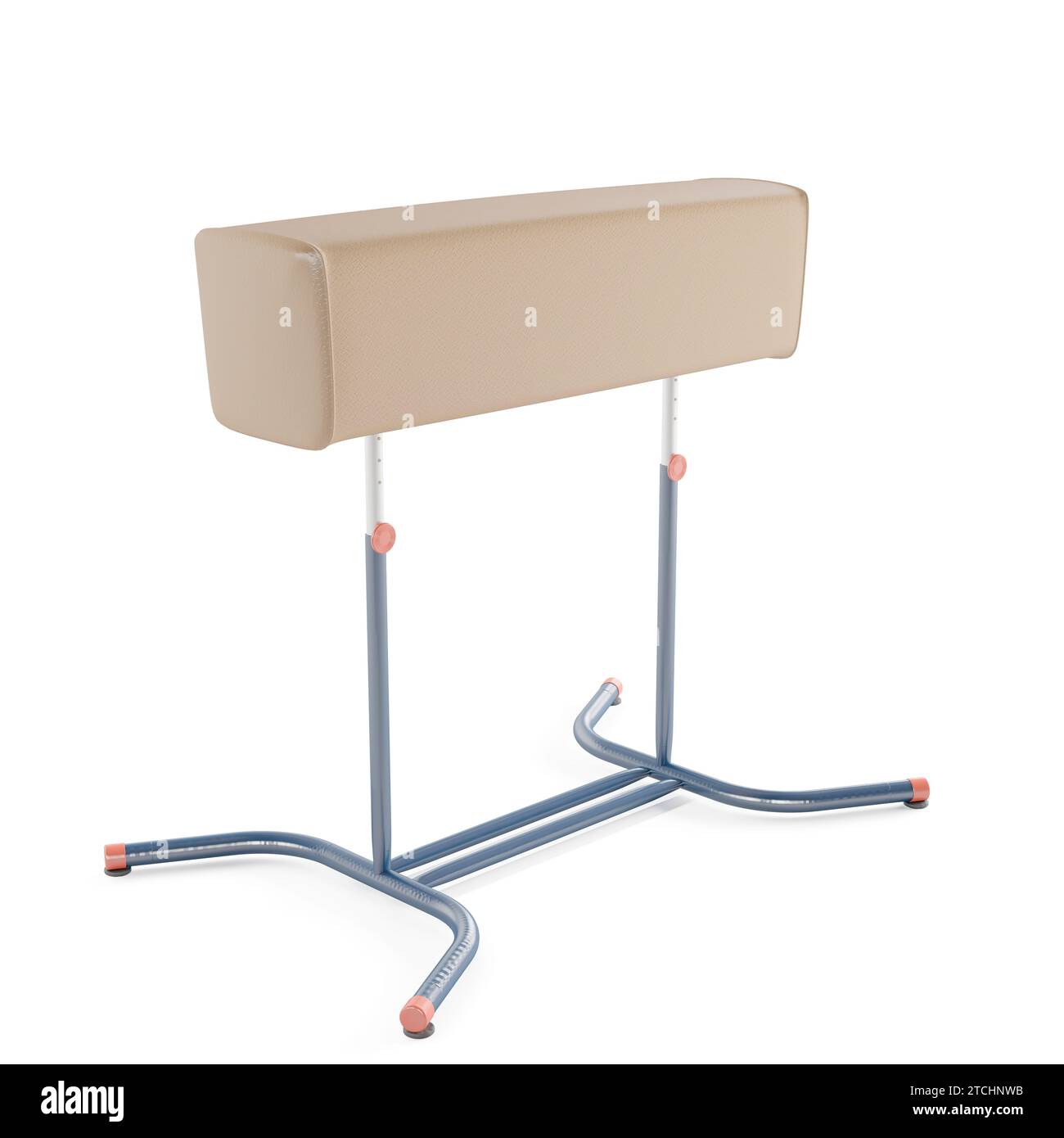 Rappresentazione 3D di una panchina per cavalli da pommel utilizzata in ginnastica, su sfondo bianco Foto Stock