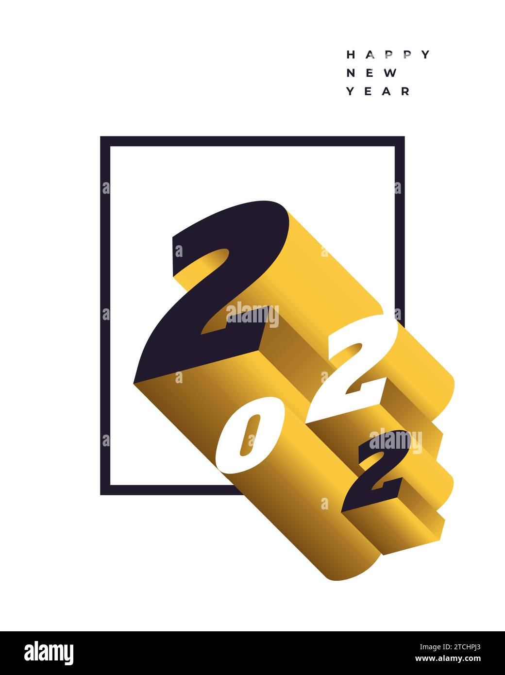 Elegante design a 2022 numeri in stile 3D per banner o poster per le celebrazioni di Capodanno. Banner o modello di design per poster felice anno nuovo 2022 Illustrazione Vettoriale