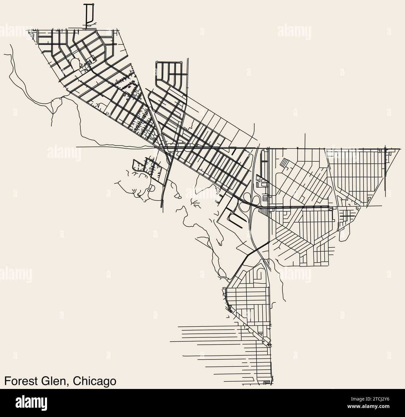 Cartina stradale della FORESTA GLEN COMMUNITY AREA, CHICAGO Illustrazione Vettoriale