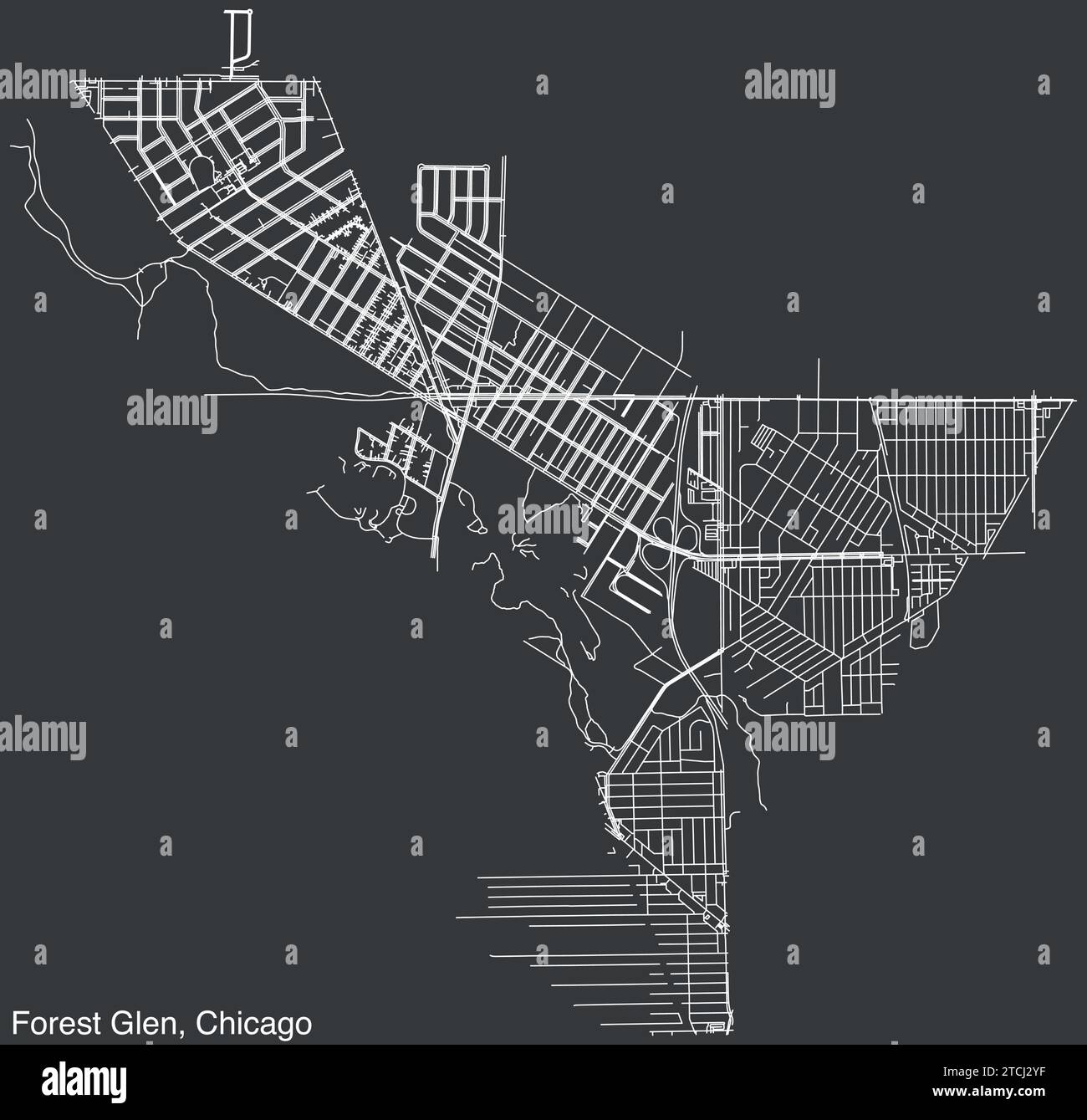 Cartina stradale della FORESTA GLEN COMMUNITY AREA, CHICAGO Illustrazione Vettoriale