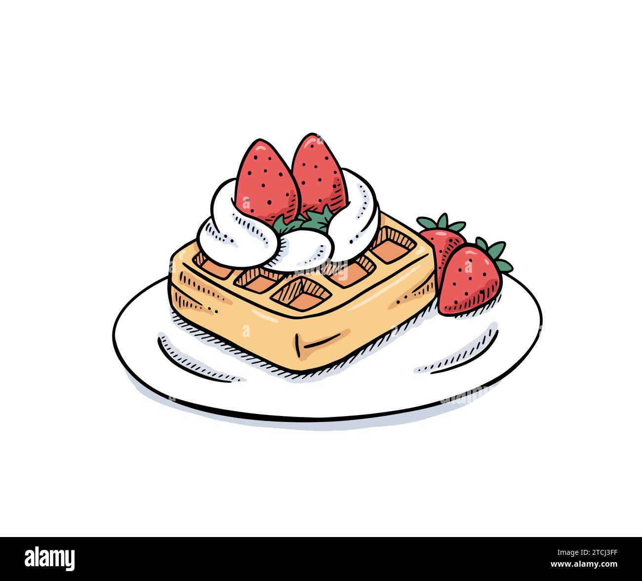 Illustrazione vettoriale di waffle alla fragola con cartoni di crema Illustrazione Vettoriale