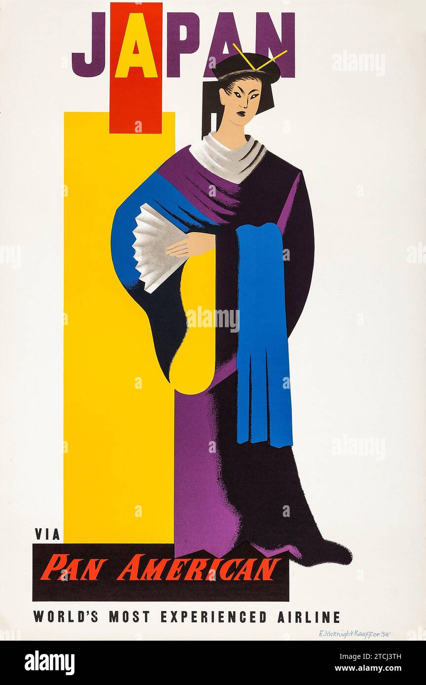 Pan Am - Giappone (Pan American, 1954). Poster di viaggio americano Foto Stock