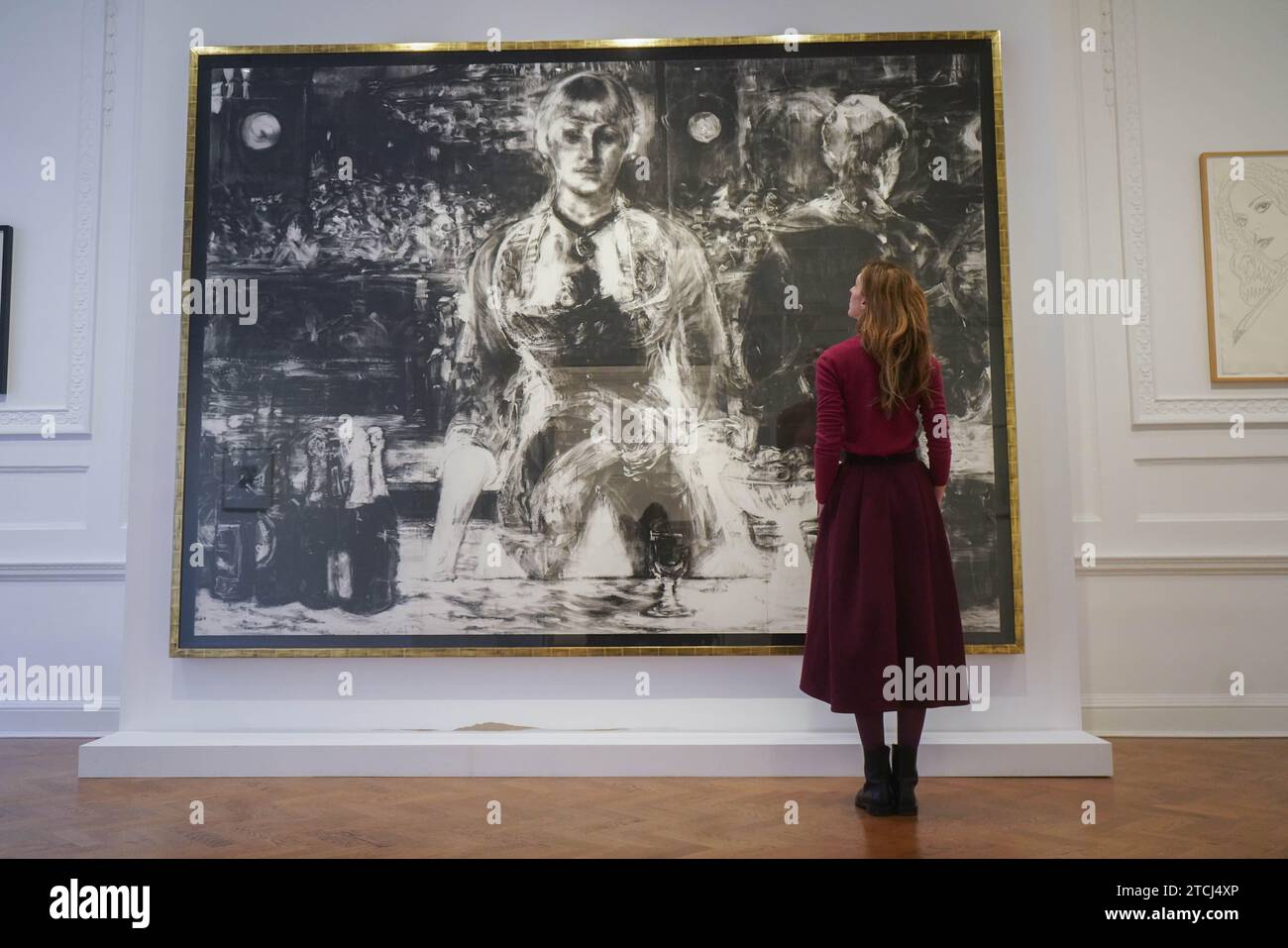 Londra Regno Unito. 13 dicembre 2023. Robert Longo , senza titolo (XRay of A Bar at the Folies-Bergère,1882, After Manet) 2017. Charcola su carta montata:. La mostra si svolge dal 14 dicembre al 9 febbraio 2024 presso la galleria Thaddaeus Ropac di Londra. Crediti: amer ghazzal/Alamy Live News . Foto Stock