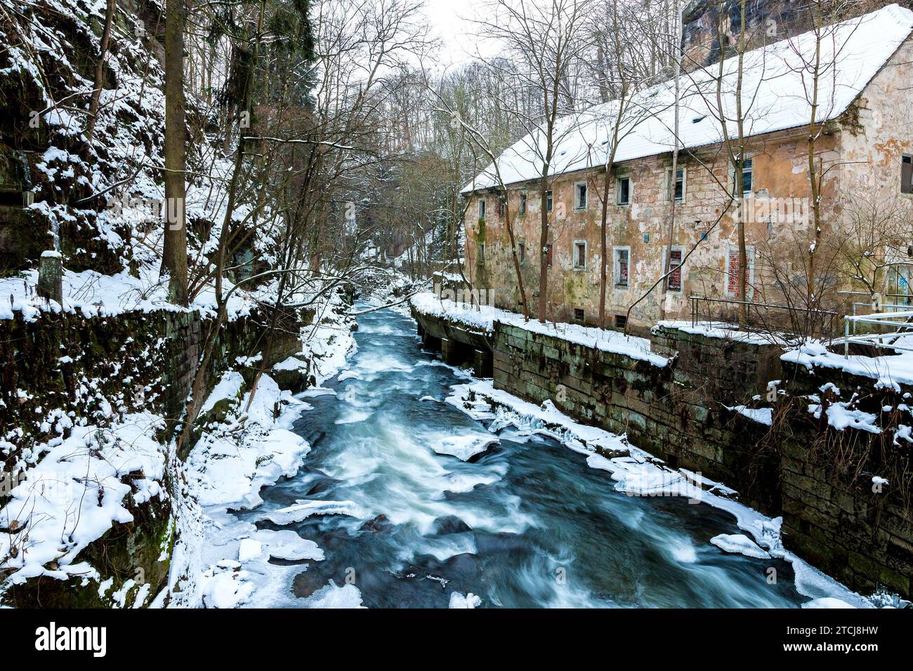 Liebethaler Grund vicino a Lohmen, nella Svizzera sassone Foto Stock