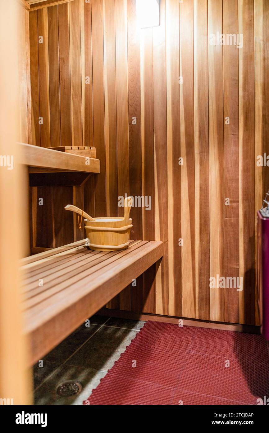 Un design interno di una sauna Foto Stock