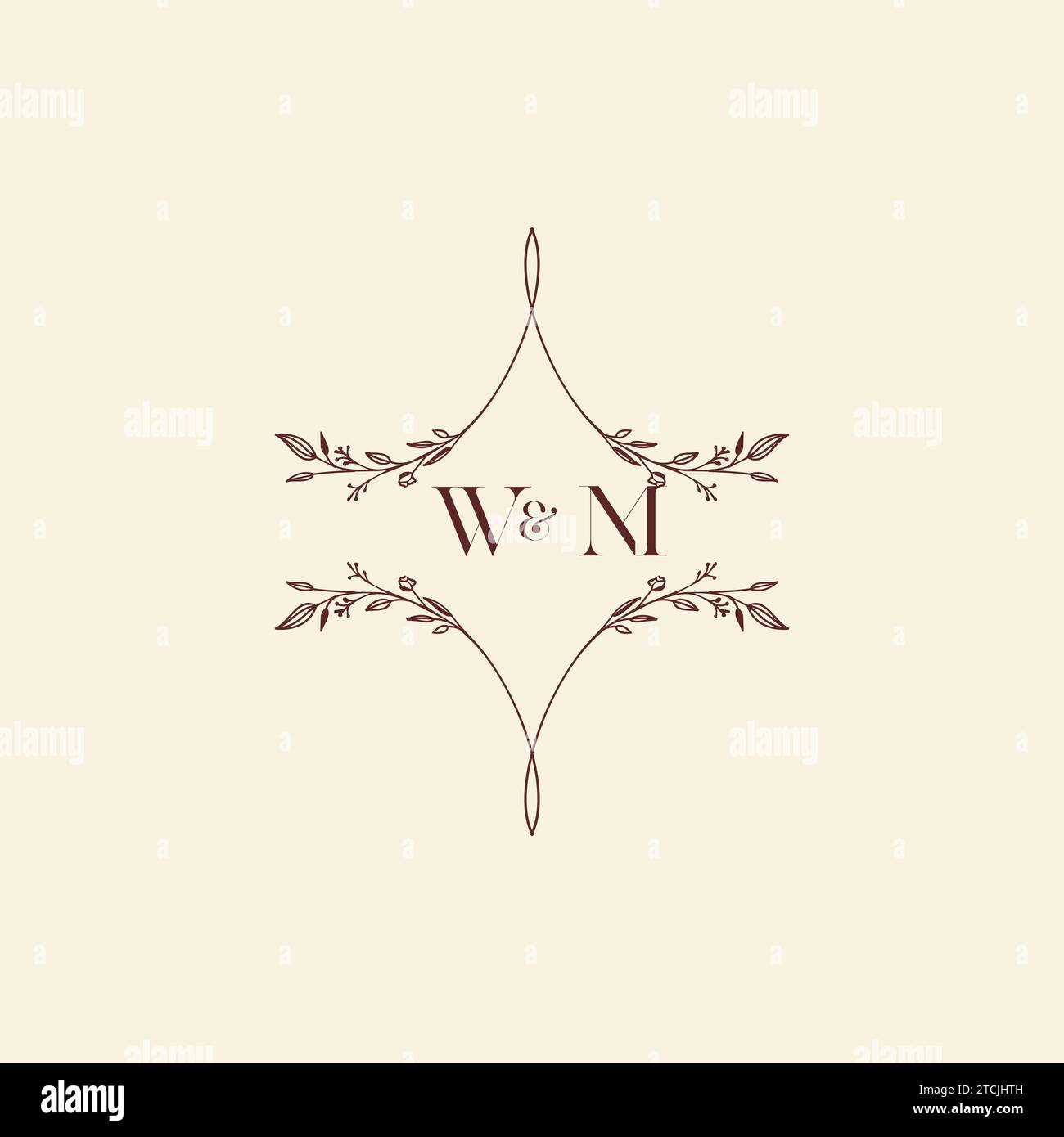 Lettere iniziali con il logo del matrimonio WM in un design professionale di alta qualità che si adatta bene a qualsiasi supporto di stampa Illustrazione Vettoriale