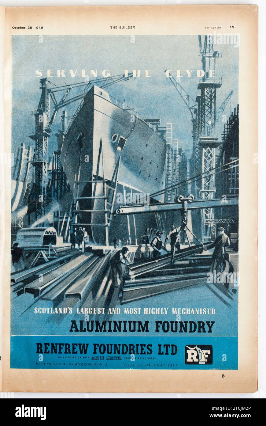 Pubblicità da una copia di 1940s The Builder Magazine - Renfrew Foundries Ltd Foto Stock