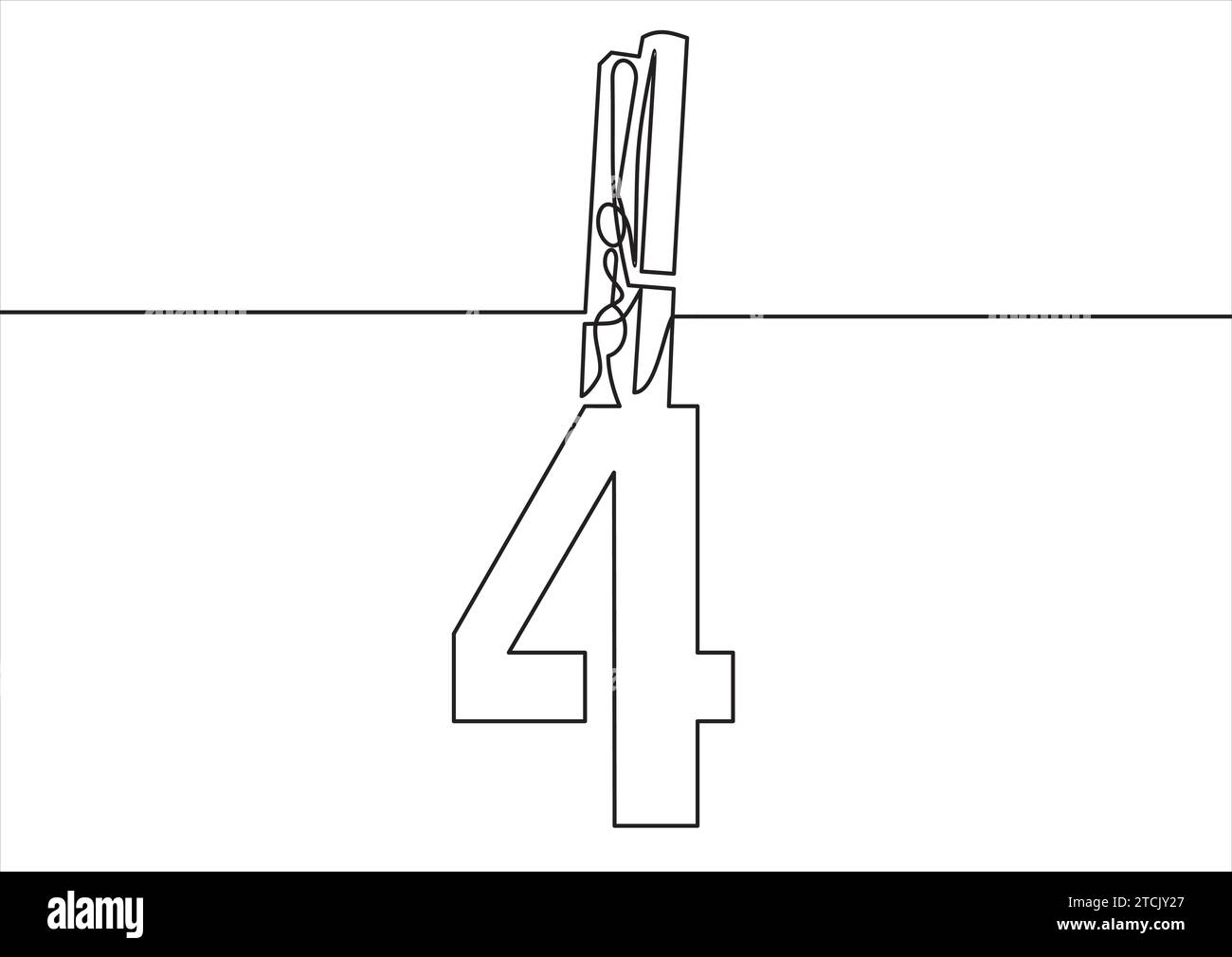 Agganciare il perno in legno con i numeri .disegno a linee continue Illustrazione Vettoriale