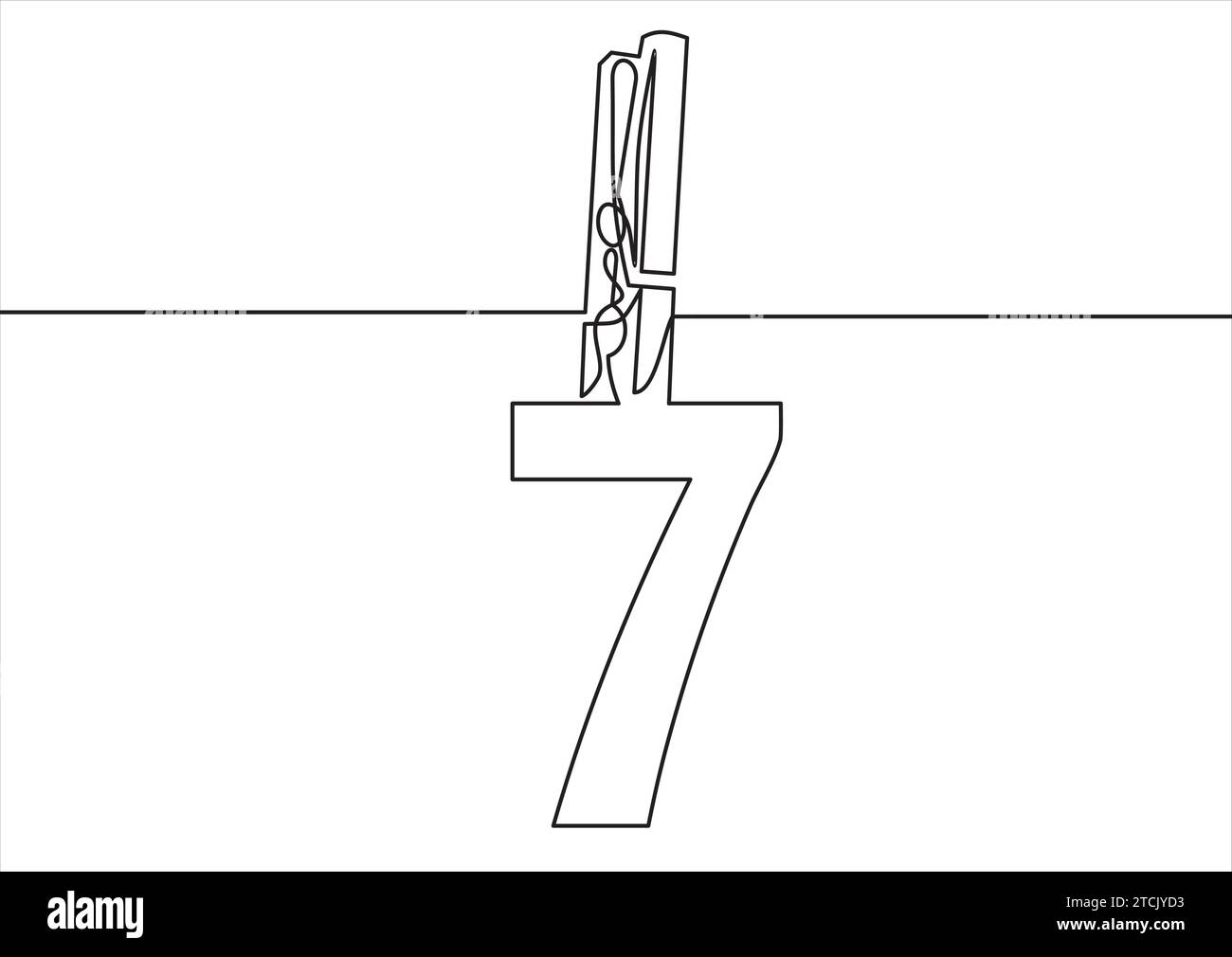 Agganciare il perno in legno con i numeri .disegno a linee continue Illustrazione Vettoriale