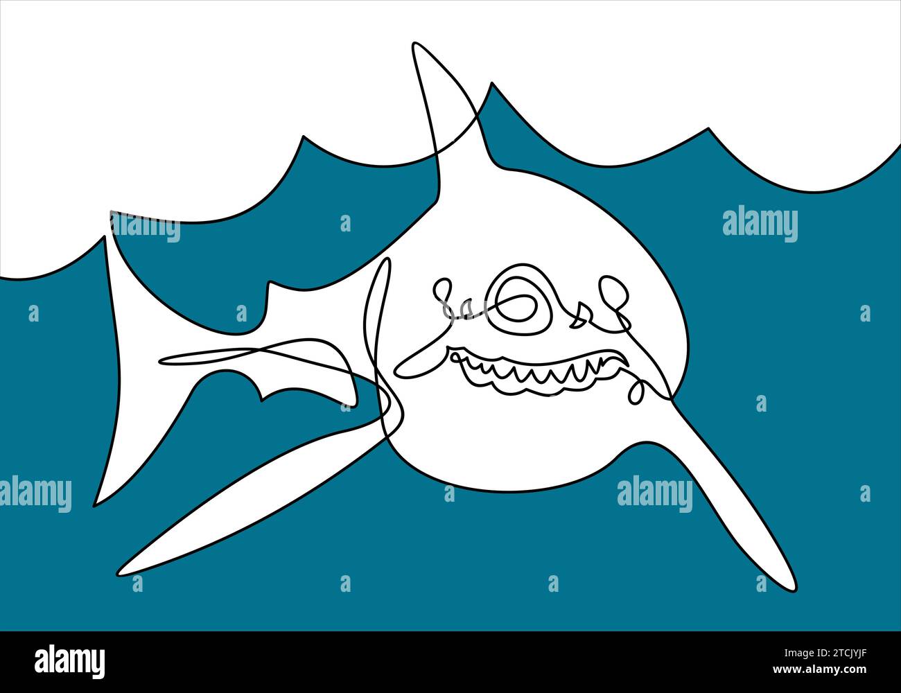 squali disegnati in linea continua Illustrazione Vettoriale
