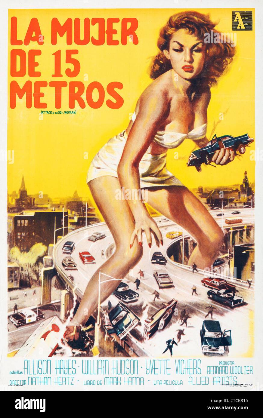 Poster del film argentino - la Mujer De 15 Metros - Attack of the 50 Foot Woman (Allied Artists, 1958). Versione argentina. Opere d'arte di Reynold Brown. Fantascienza. Foto Stock