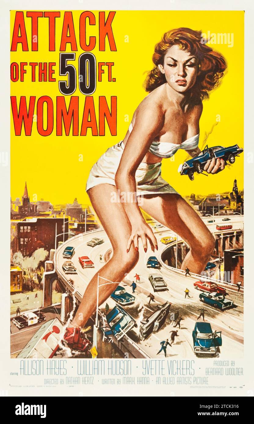 Attack of the 50 Foot Woman (Allied Artists, 1958). Poster di film d'epoca con Allison Hayes, William Hudson e Yvette Vickers. Foto Stock