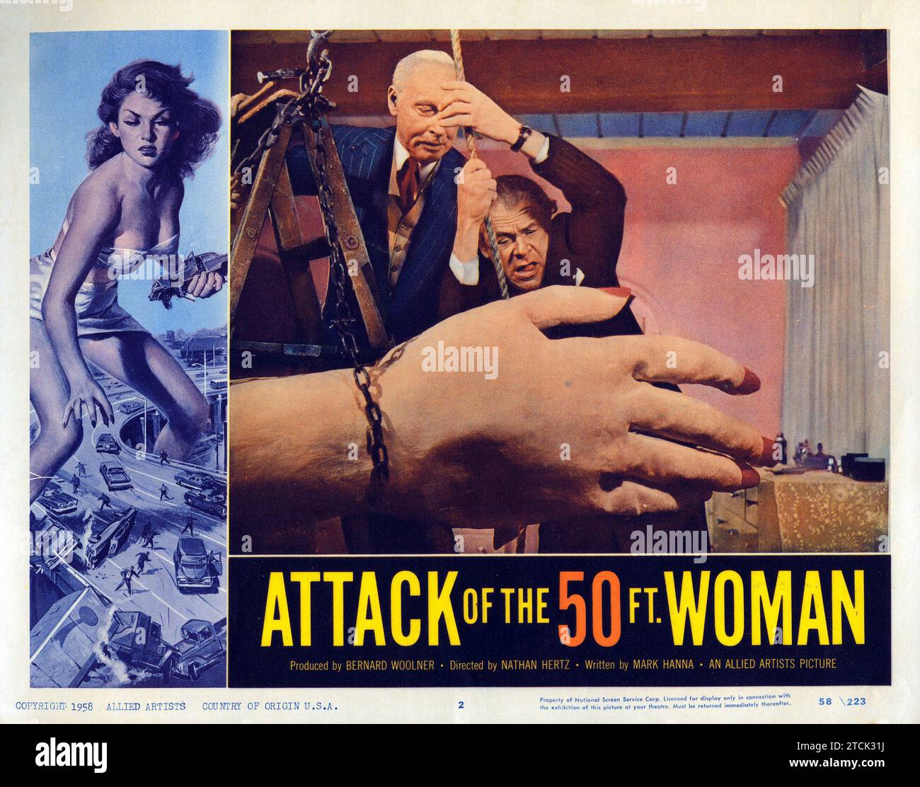 Attack of the 50 Foot Woman (Allied Artists, 1958). Biglietto d'ingresso vintage, poster con Allison Hayes, William Hudson e Yvette Vickers. Foto Stock
