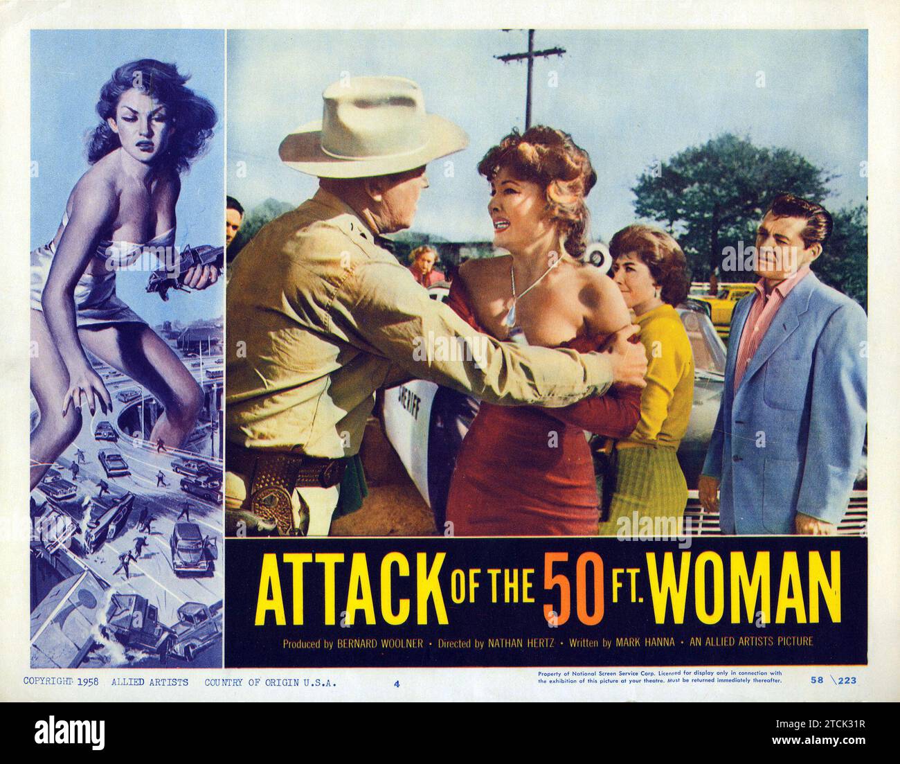 Attack of the 50 Foot Woman (Allied Artists, 1958). Biglietto d'ingresso vintage, poster con Allison Hayes, William Hudson e Yvette Vickers. Foto Stock