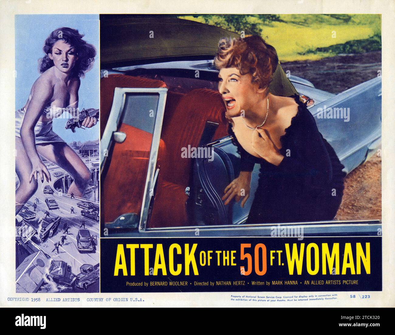 Attack of the 50 Foot Woman (Allied Artists, 1958). Biglietto d'ingresso vintage, poster con Allison Hayes, William Hudson e Yvette Vickers. Foto Stock
