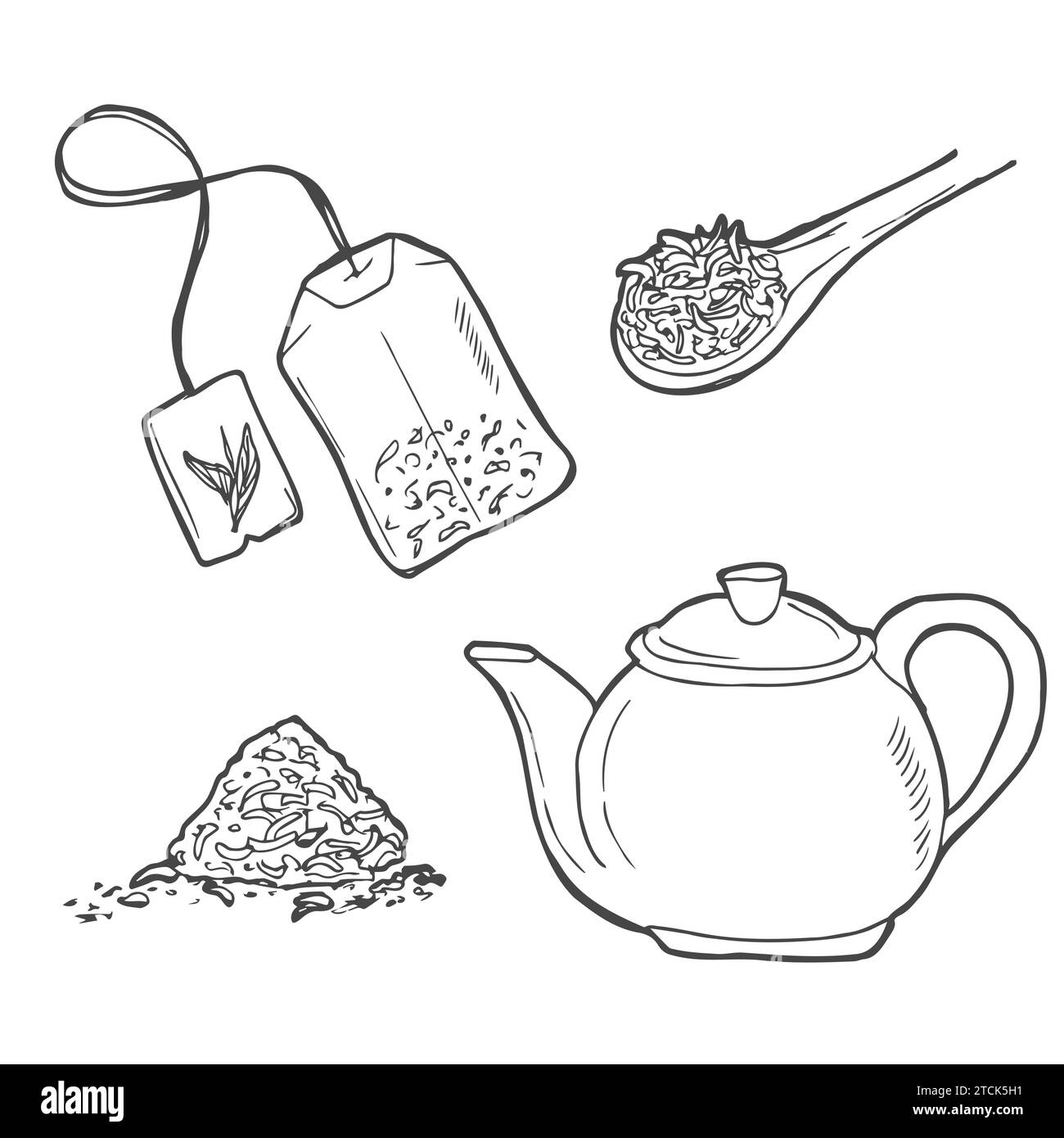 Una collezione di tè su sfondo bianco. Isolato Illustrazione Vettoriale