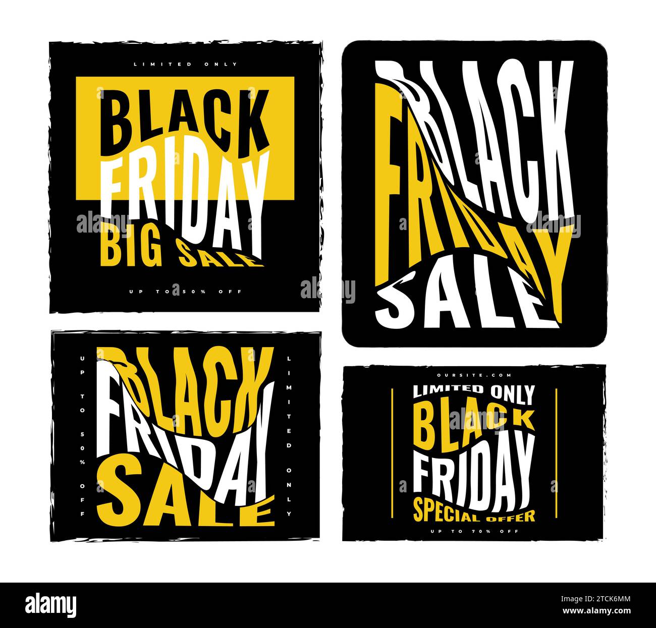 Set di banner o poster per la vendita del Black Friday. Design del banner pubblicitario e promozionale per la campagna Black Friday Illustrazione Vettoriale