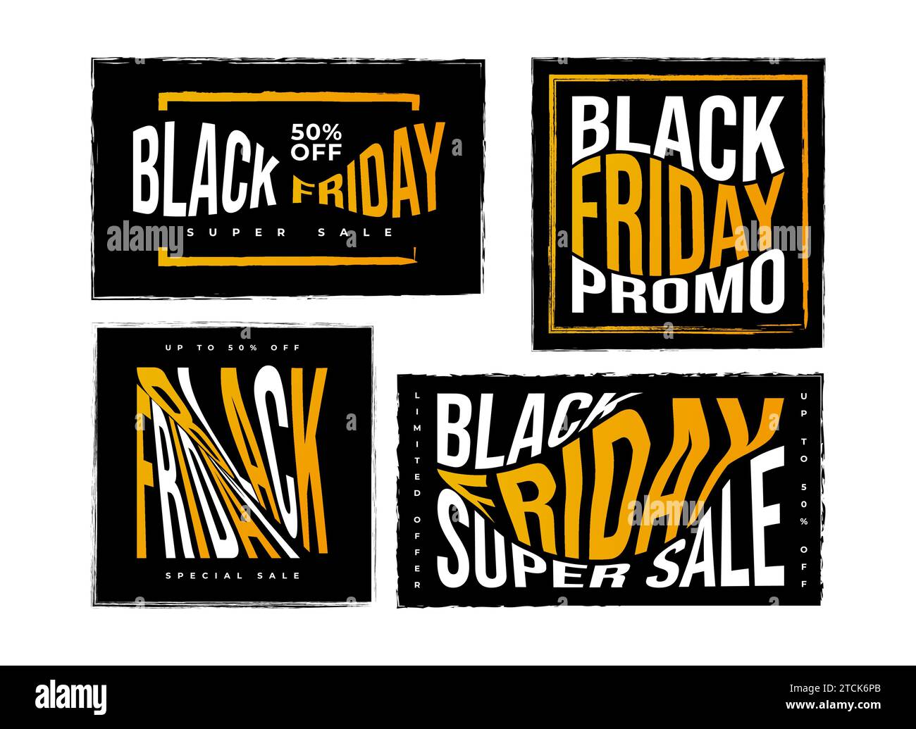 Set di banner o poster per la vendita del Black Friday. Design del banner pubblicitario e promozionale per la campagna Black Friday Illustrazione Vettoriale