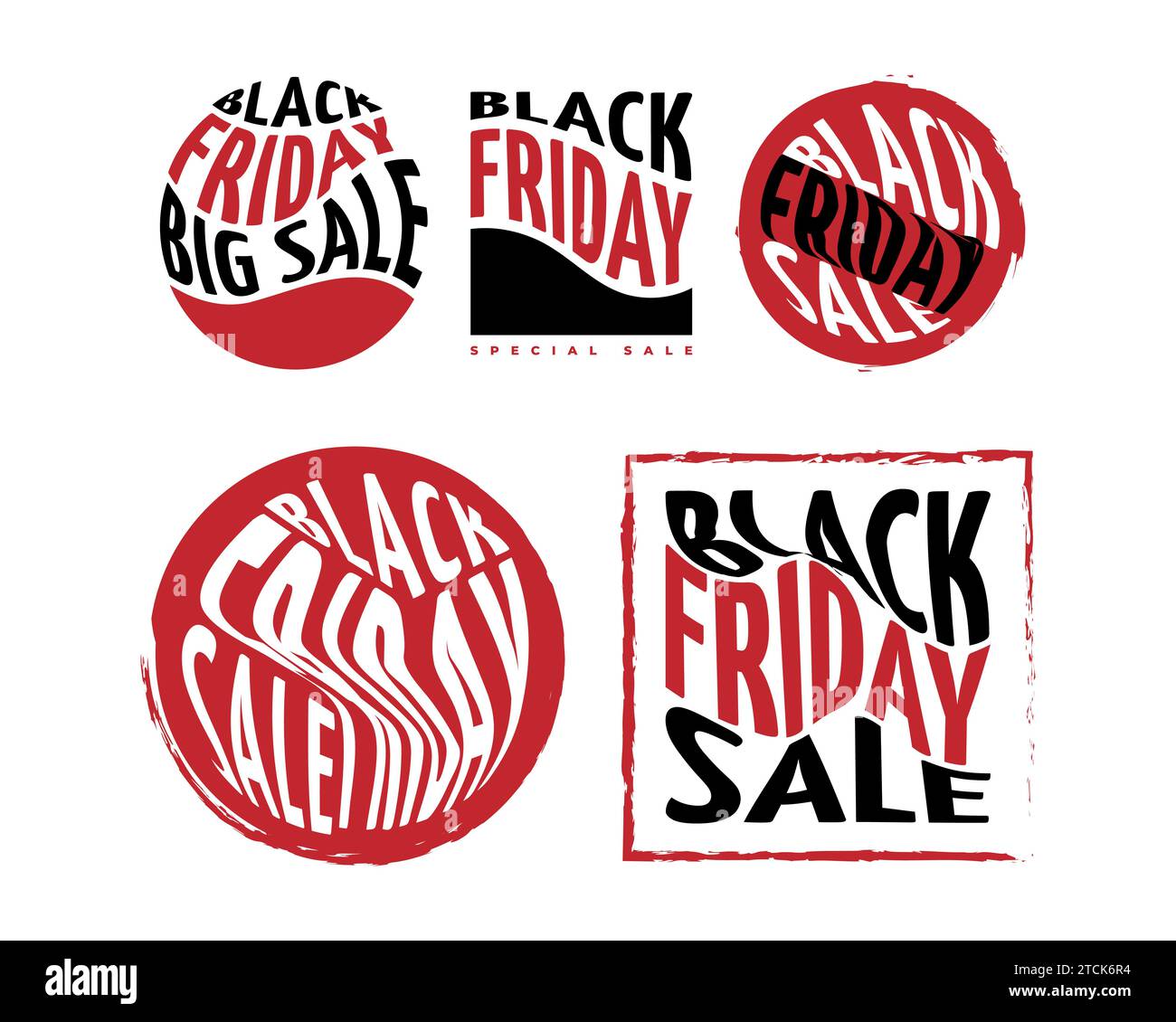 Set di etichette per la vendita del Black Friday. Nastri Black Friday e etichetta di vendita per sconti, pubblicità e marketing. Design distintivo Illustrazione Vettoriale