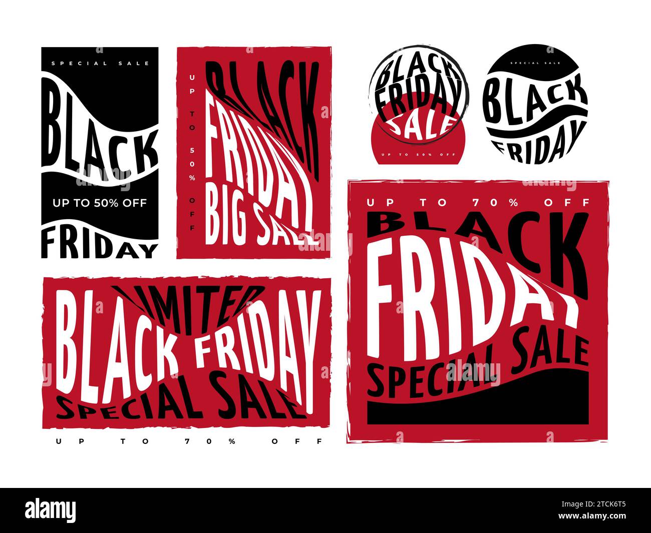 Set di banner o poster per la vendita del Black Friday. Design del banner pubblicitario e promozionale per la campagna Black Friday Illustrazione Vettoriale