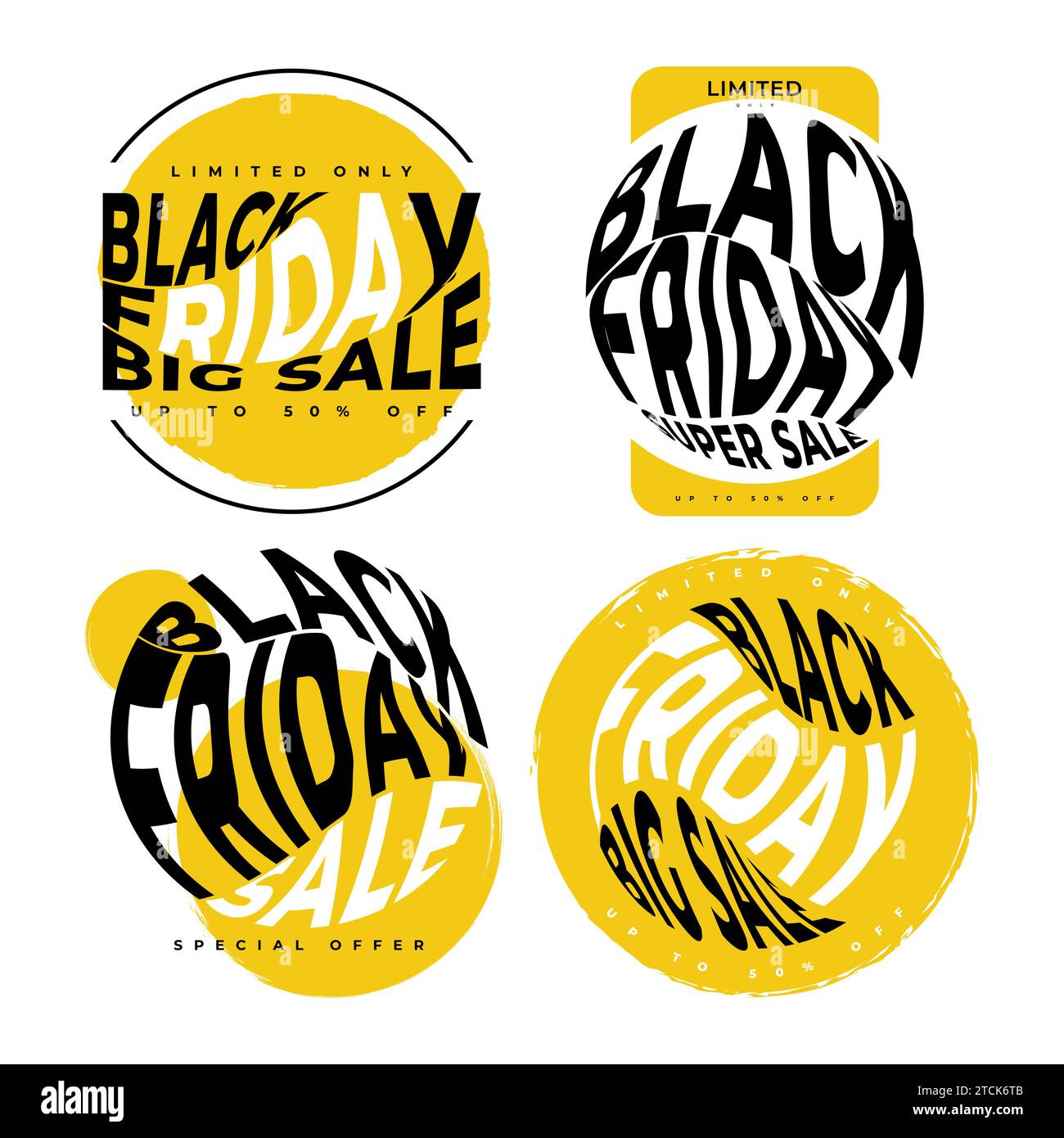 Set di etichette per la vendita del Black Friday. Nastri Black Friday e etichetta di vendita per sconti, pubblicità e marketing. Design distintivo Illustrazione Vettoriale