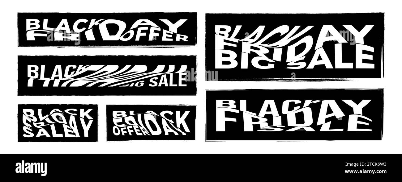 Set di etichette per la vendita del Black Friday. Nastri Black Friday e etichetta di vendita per sconti, pubblicità e marketing. Design distintivo Illustrazione Vettoriale
