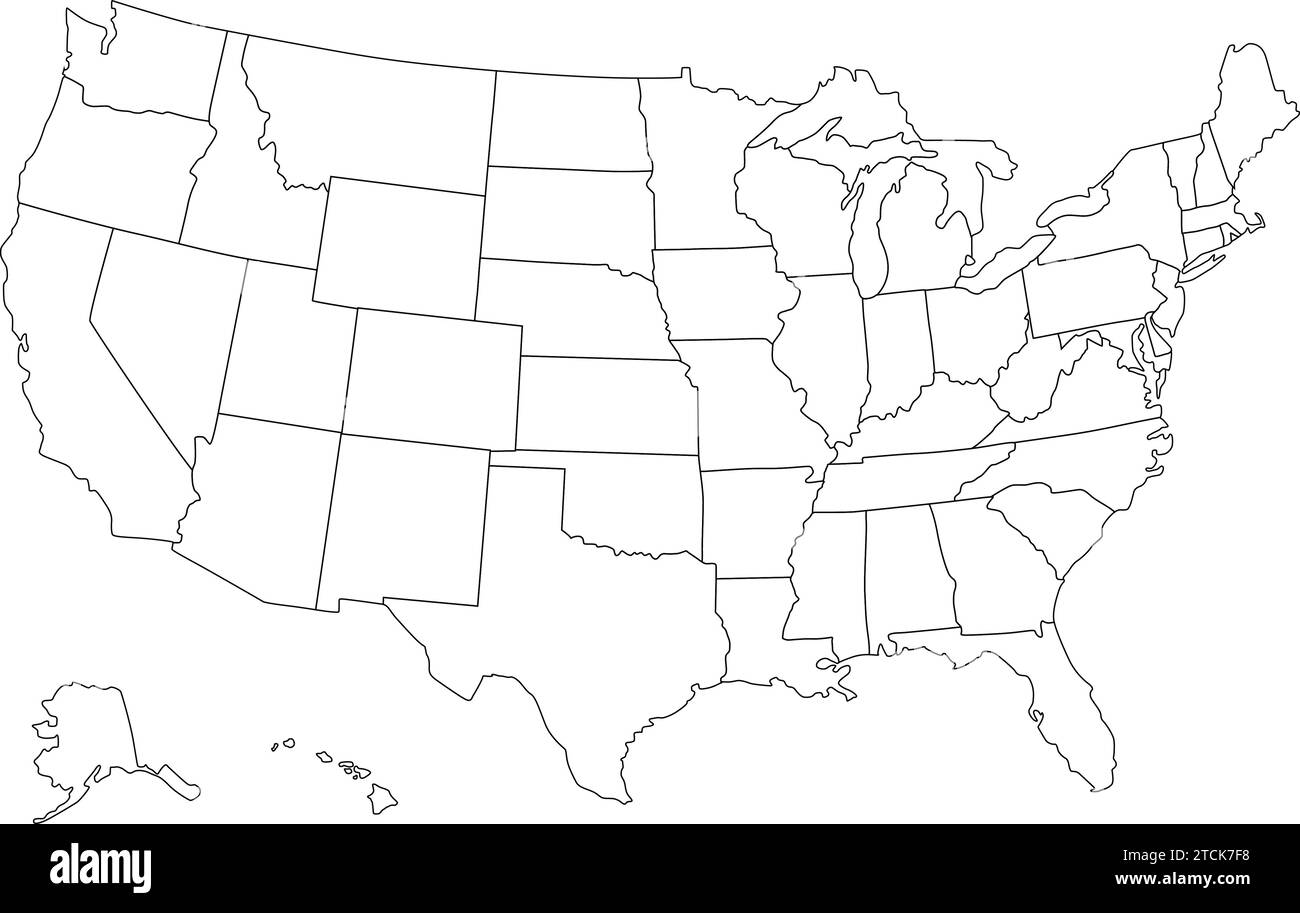 Vettore di mappe degli Stati Uniti isolato su sfondo bianco Illustrazione Vettoriale