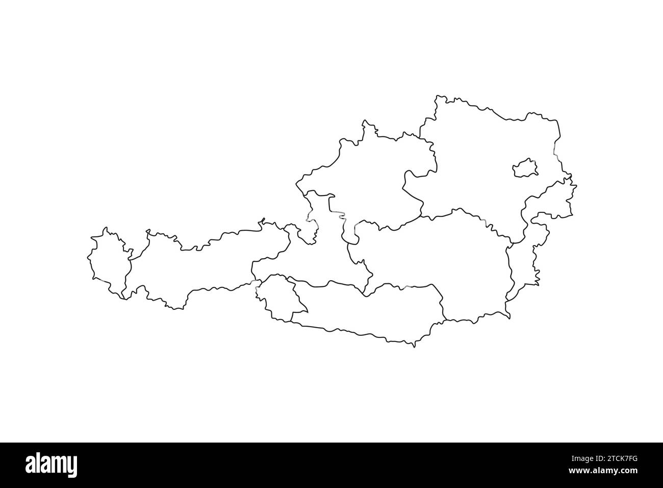 Profilo della mappa Vector Austria con uno sfondo bianco di stati o province Illustrazione Vettoriale