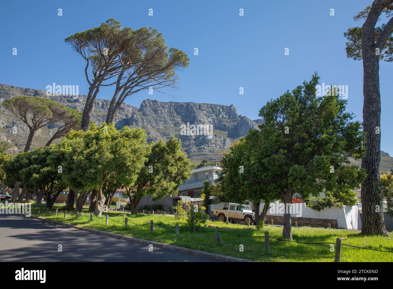 Una vista della Table Mountain a città del Capo, Sud Africa, uno dei luoghi di interesse più riconoscibili del paese. Foto Stock