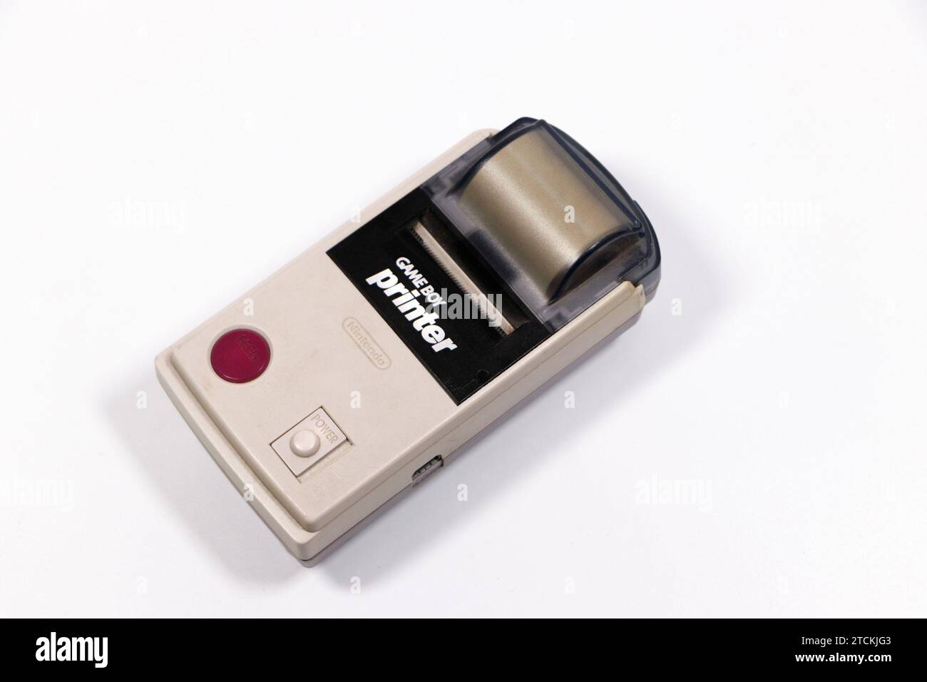 Stampante portatile per rotoli di carta Nintendo Gameboy isolata su sfondo bianco da studio Foto Stock