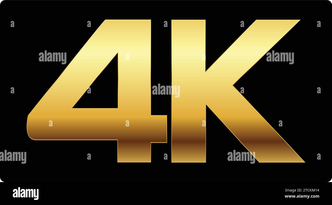 Segno dorato 4K ad alta risoluzione | risoluzione video |icona 4K d'oro, 4K ultra HD, simbolo del logotipo Illustrazione Vettoriale