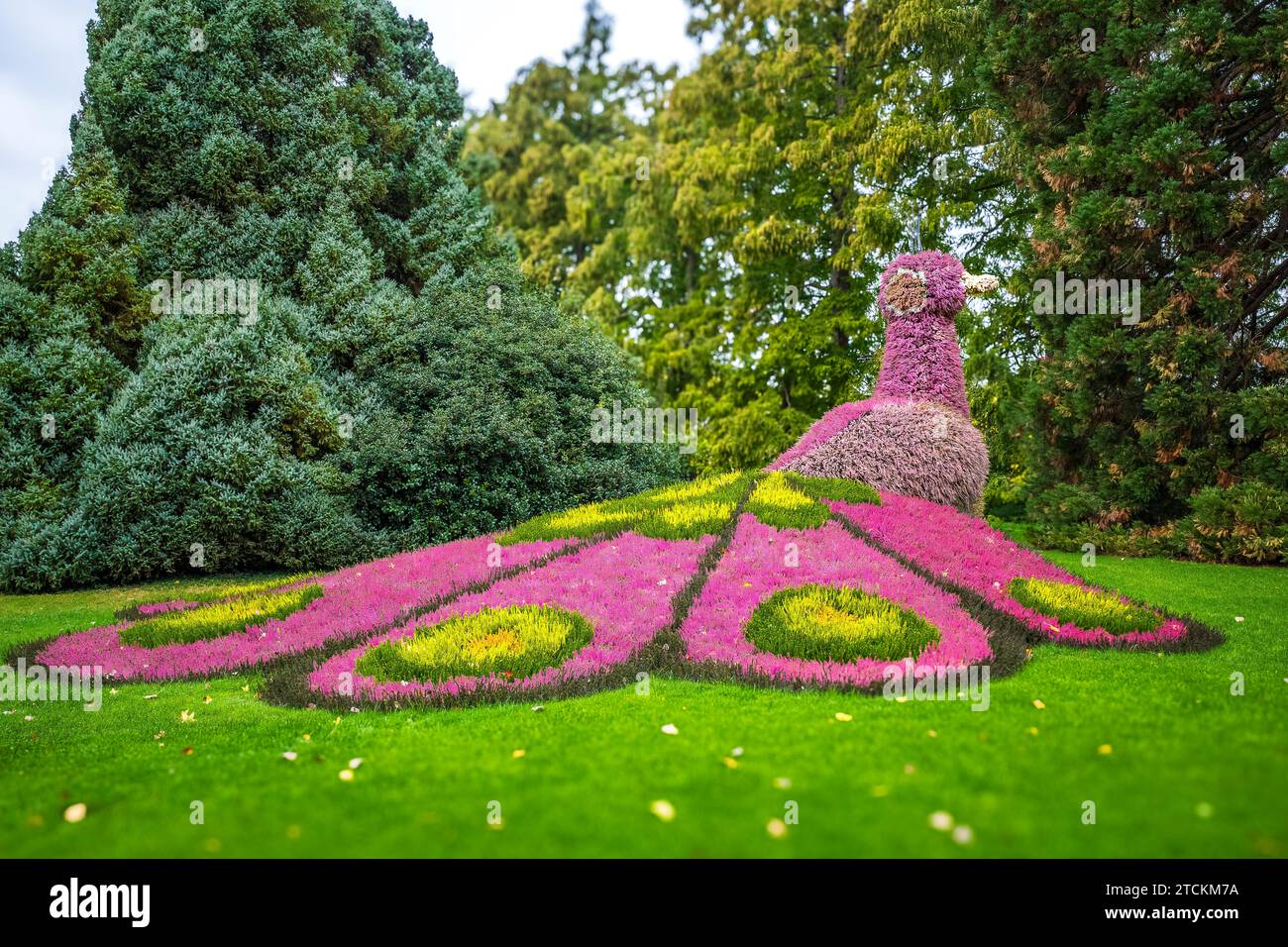 Giardini con elementi decorati con fiori come si vede sull'isola di Mainau in Germania Foto Stock