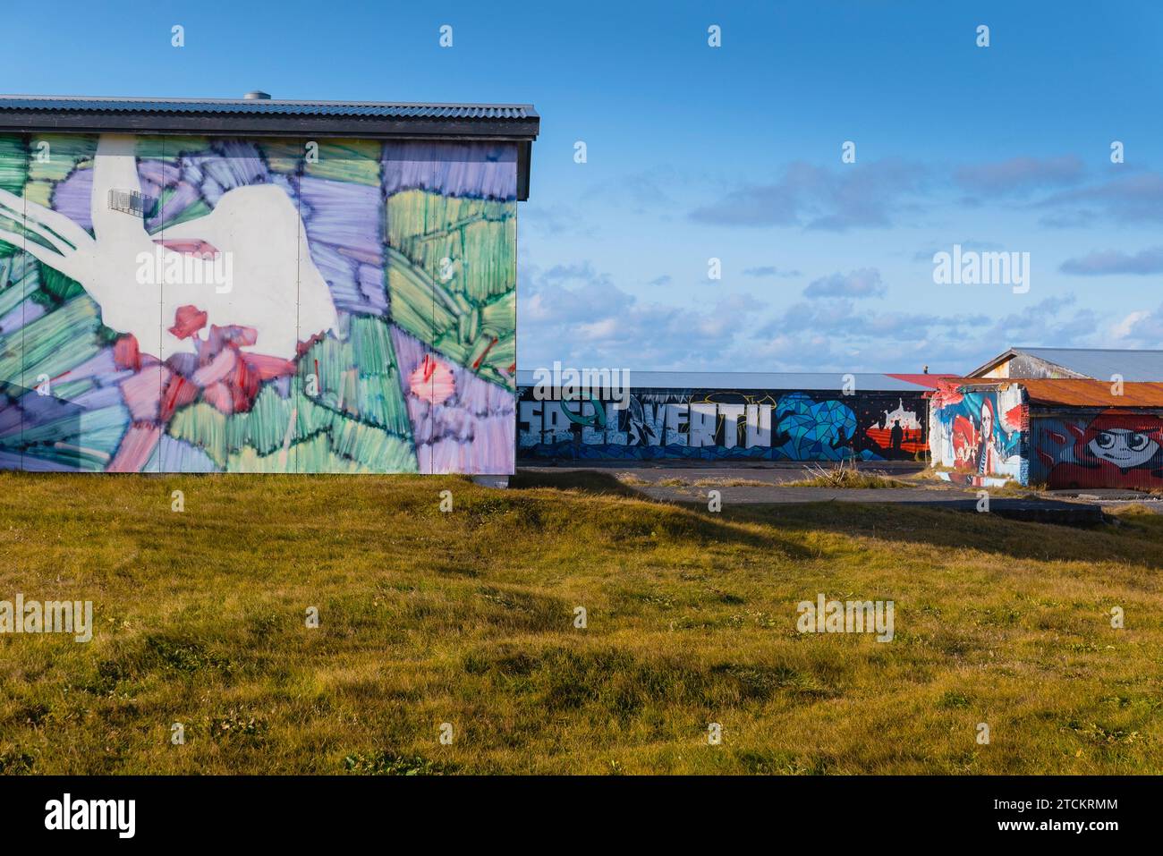 Islanda, Parco Nazionale della Penisola di Snæfellsnes, villaggio di Hellissandur, murales nella capitale islandese della Street art. Foto Stock