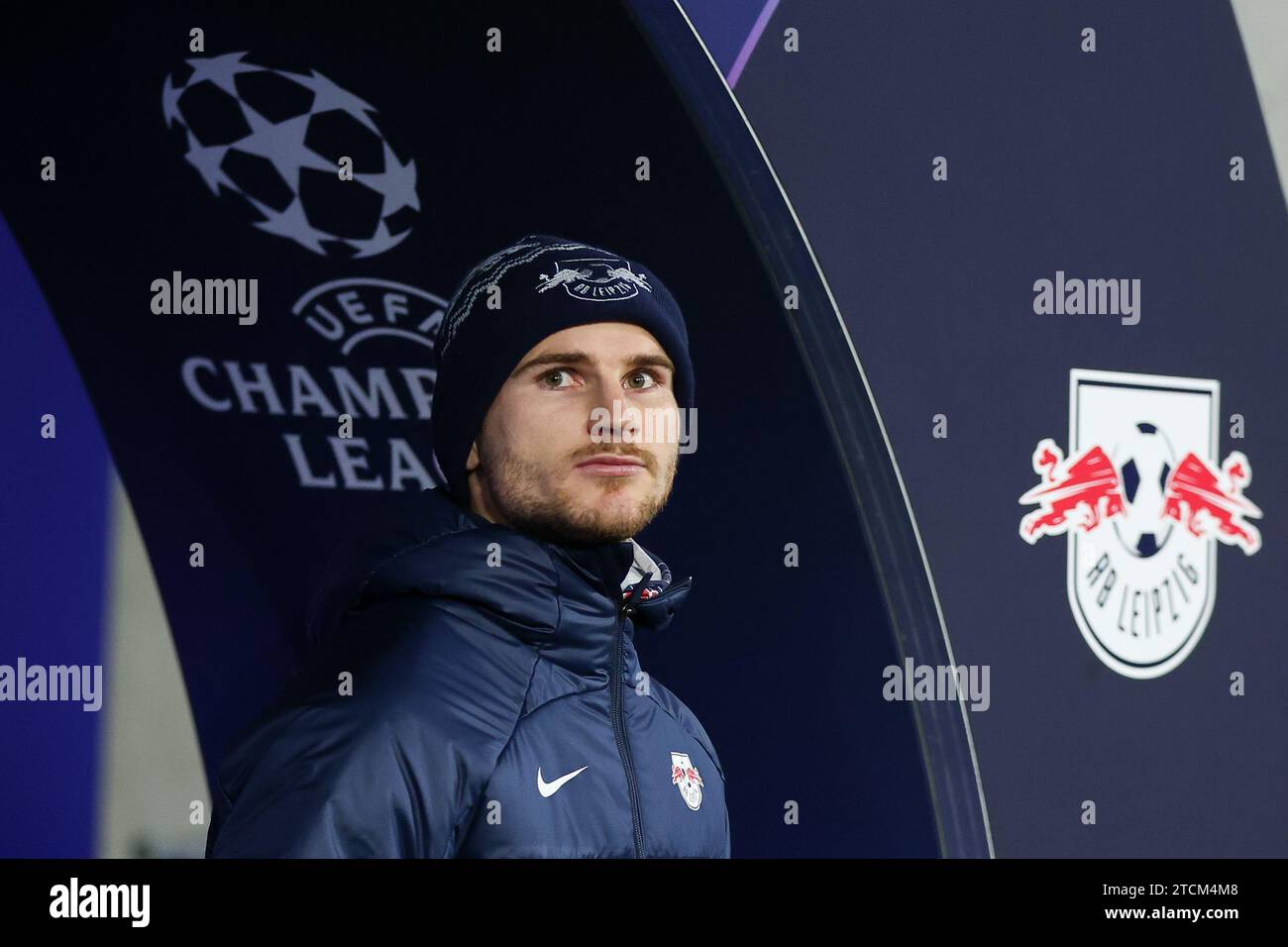 Lipsia, Germania. 13 dicembre 2023. Calcio: Champions League, fase a gironi, gruppo G, Matchday 6 RB Lipsia - Young Boys Bern alla Red Bull Arena. Il giocatore di Lipsia Timo Werner arriva allo stadio. Werner non è tra le undici iniziali. Crediti: Jan Woitas/dpa/Alamy Live News Credit: dpa Picture Alliance/Alamy Live News Foto Stock